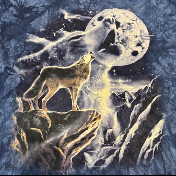 The Mountain Other - Vintage Y2K The Mountain Blue Tie Dye Wolf Moon Spirit Graphic T Shirt Men's 3XL